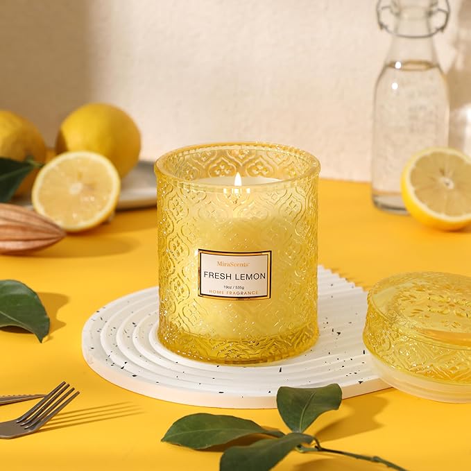 Lemon Scented Candles, 19oz Aromatherapy Candles Gifts for Women, Yellow Luxury Large Decorative Candles in Glass, Natural Soy Wax for Home - Bloomnest