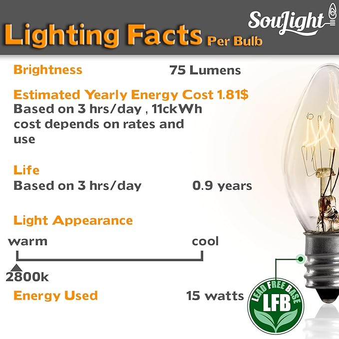 Salt Lamp Light Bulb - 15 Watt Replacement Bulbs for Himalayan Salt Lamps & Baskets, Chandeliers, Candle & Wax Warmers, Night Light Bulbs. E12 Socket, C7, Warm White – 12 Pack - Bloomnest