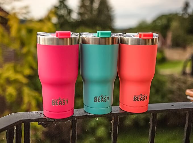 Beast 30 oz Tumbler Stainless Steel Vacuum Insulated Coffee Ice Cup Double Wall Travel Flask (Coral Pink) - Bloomnest