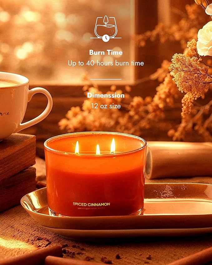 96NORTH Luxury Spiced Cinnamon Candle | Large 3 Wick Jar Candle | Up to 50 Hours Burning Time | 100% Natural Soy Wax | Relaxing Aromatherapy Aesthetic Candles | Housewarming Gift for Men and Women - Bloomnest