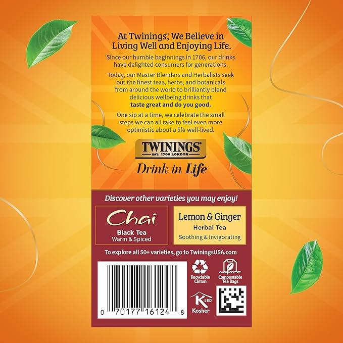 Twinings Spiced Apple Chai Black Tea Individually Wrapped Bags, 20 Count (Pack of 1), Sweet, Savoury Spices, Caffeinated, Enjoy Hot or Iced, 20 Teabags - Bloomnest