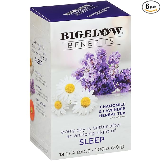 Bigelow Benefits Sleep Chamomile Lavender Herbal Tea, Caffeine Free, 18 Count (Pack of 6), 108 Total Tea Bags - Bloomnest