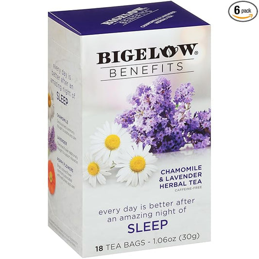 Bigelow Benefits Sleep Chamomile Lavender Herbal Tea, Caffeine Free, 18 Count (Pack of 6), 108 Total Tea Bags - Bloomnest