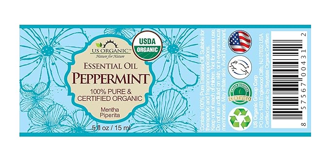 US Organic 100% Pure Peppermint Essential Oil - USDA Certified Organic - 15 ml Pack of 2 - w/Improved caps and droppers (More Size Variations Available) - Bloomnest