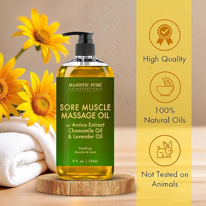 MAJESTIC PURE Arnica Sore Muscle Massage Oil for Massage Therapy - Refreshing, and Relaxing - Natural Oils with Lavender & Chamomile Essential Oils - All Skin Types - Men & Women - 8 fl oz (Pack of 2) - Bloomnest