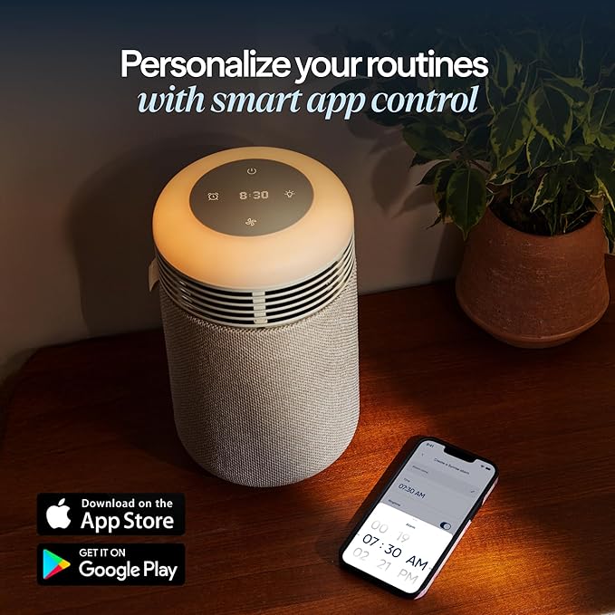 BLUEAIR Purifier for Bedroom - Mini Restful - Sunrise Clock with HEPASilent Filtration and Wake Up Light - Cleans Air and Supports Circadian Rhythm - USB-C and App Connectivity, Blue - Bloomnest