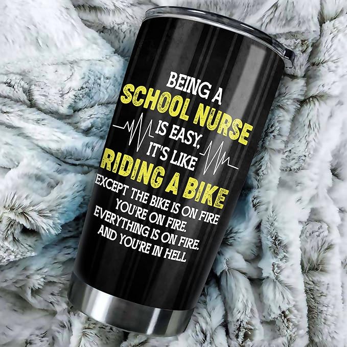 School Nurse Tumbler Stainless Steel 20oz, Funny School Nurse Appreciation Gifts Bulk For Birthday Christmas, School Nurses Day Gifts For Women Men, School Nurse Coffee Cup - Bloomnest