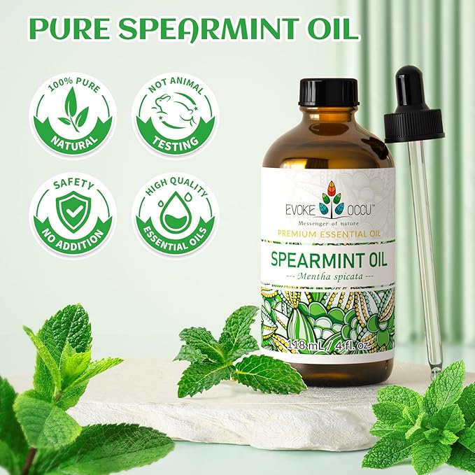EVOKE OCCU Spearmint Oil for Inhibit Facial Hair Growth, Air Freshening, Added to Creams & Lotions - 4 Fl Oz - Bloomnest
