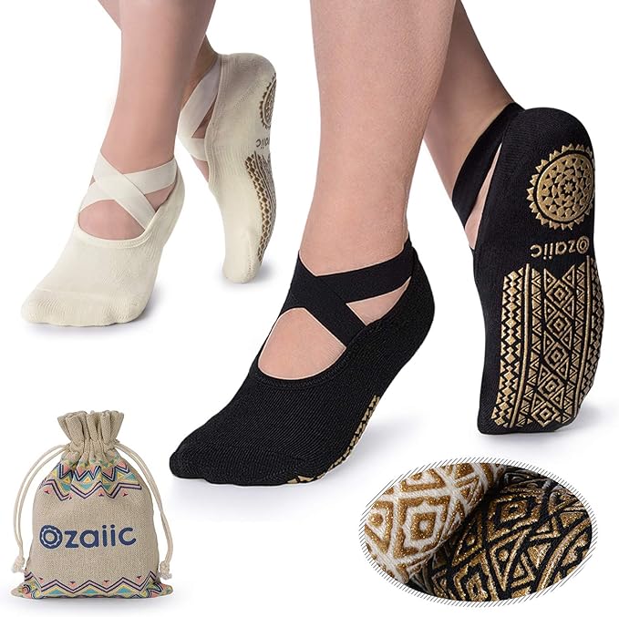 Ozaiic Pilates Socks for Women Non Slip Grip, Yoga Socks with Grippers for Barre, Hospital, Ballet, Dance, Barefoot Workout - Bloomnest