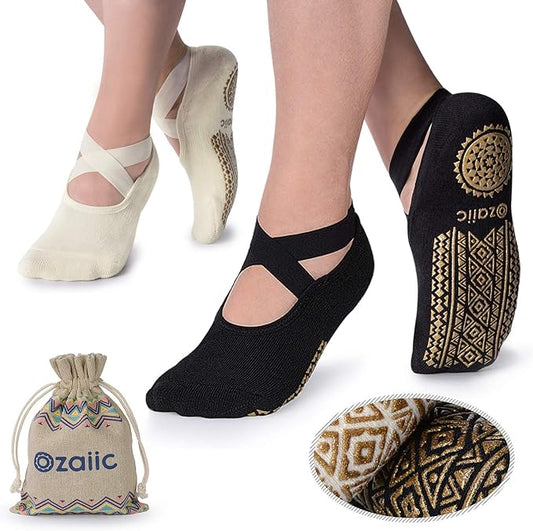 Ozaiic Pilates Socks for Women Non Slip Grip, Yoga Socks with Grippers for Barre, Hospital, Ballet, Dance, Barefoot Workout - Bloomnest