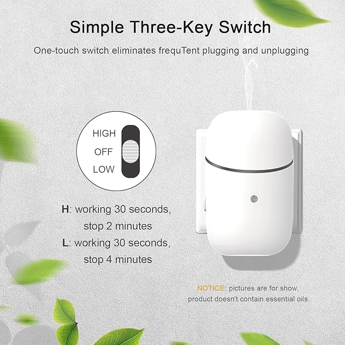 Plug in Waterless Diffuser, Up to 500 Sq. FT Coverage, Essential Oil Diffuser for Home, Office, Hotel, Small Wall Silent & Waterless Oil Diffuser for Scent Air - Bloomnest
