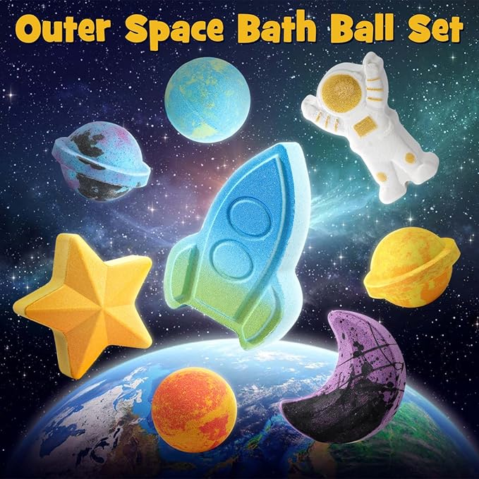 Space Bath Bombs for Kids with Surprise Inside, 8 Pack Kids Galaxy Bath Bombs with Space Toys for Toddler Boys Girls Handemade Rainbow Bubble Bath Fizzies Birthday Christmas Gift Set - Bloomnest