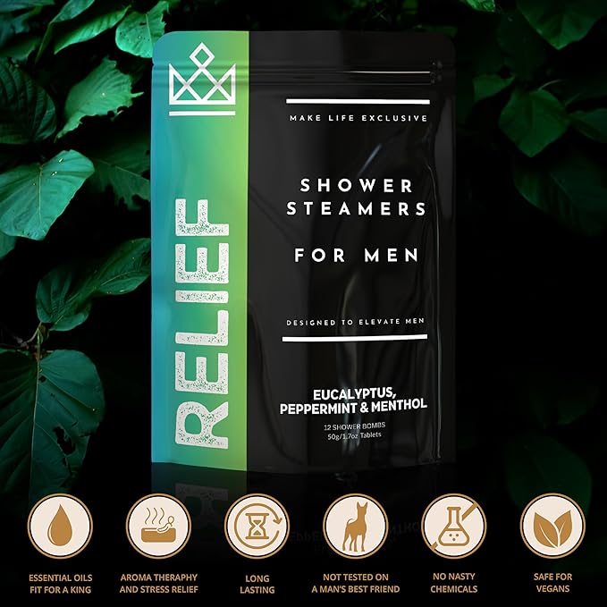 Shower Steamers for Men - Relief - Eucalyptus Peppermint Menthol - Organic Shower Bombs - 12 Pack Natural Relaxing Tablets - Strong Scented Long Lasting Aromatic Steamers - Better Breathe Clear Sinus - Bloomnest