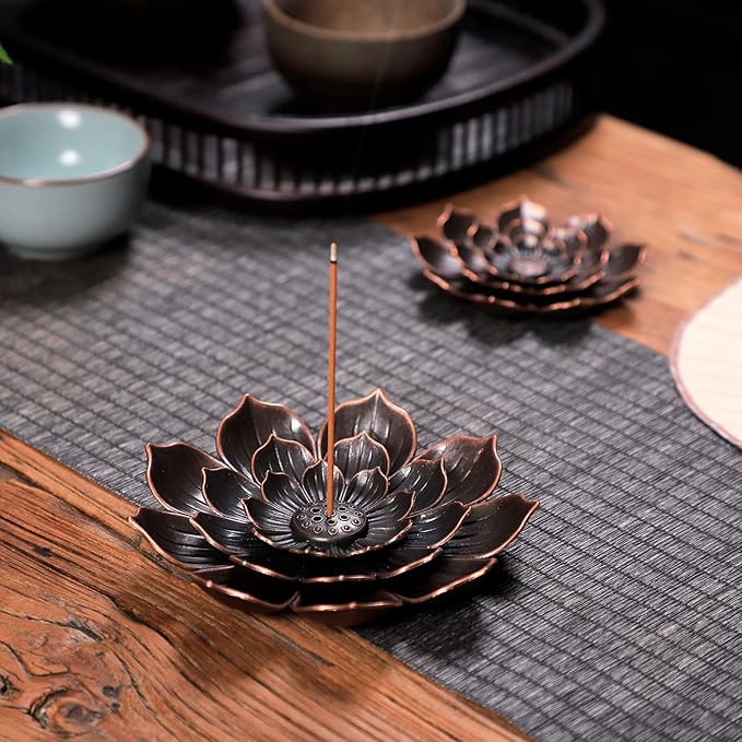 Large Incense Holder for Sticks Anti-Ash Spilling, Brass Lotus Incense Stick Holder and Detachable Ash Catcher - Bloomnest