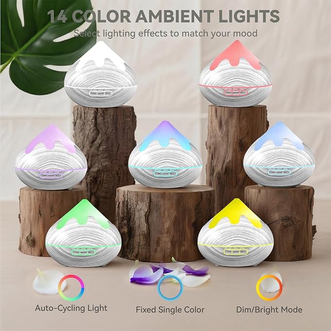 500ML Essential Oil Diffuser, Large Aromatherapy Diffuser with Remote Control, Air Diffusers for Home Office Room, Fragrance Humidifier with 7 Color LED & 2 Mist Mode, Glacier White - Bloomnest