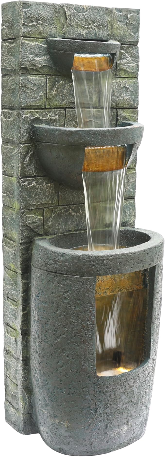 Alpine Corporation TZL384 Outdoor 3 Tier Water Fountain with LED Lights for Garden, Patio, Lawn and Yard Spaces, 51" H, Gray - Bloomnest