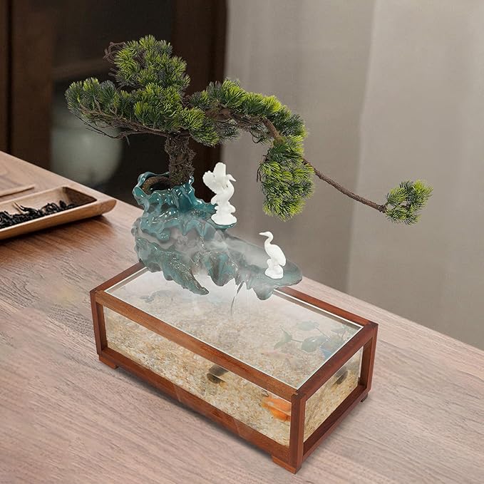 Water Fountain, Antique Indoor Desktop Water Fountains, Illuminated Waterfall with Atomizer, Tabletop Decor for Home, Office, Bedroom Desk Decoration - Bloomnest
