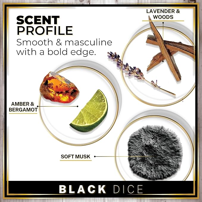 Urban Naturals Car Air Freshener Diffuser 3 Pack - Black Dice Scent, 45+ Days Long Lasting Fragrance, Made in USA, Glass & Wood, Hanging Design + Vent Cip, Easy to Use - Bloomnest