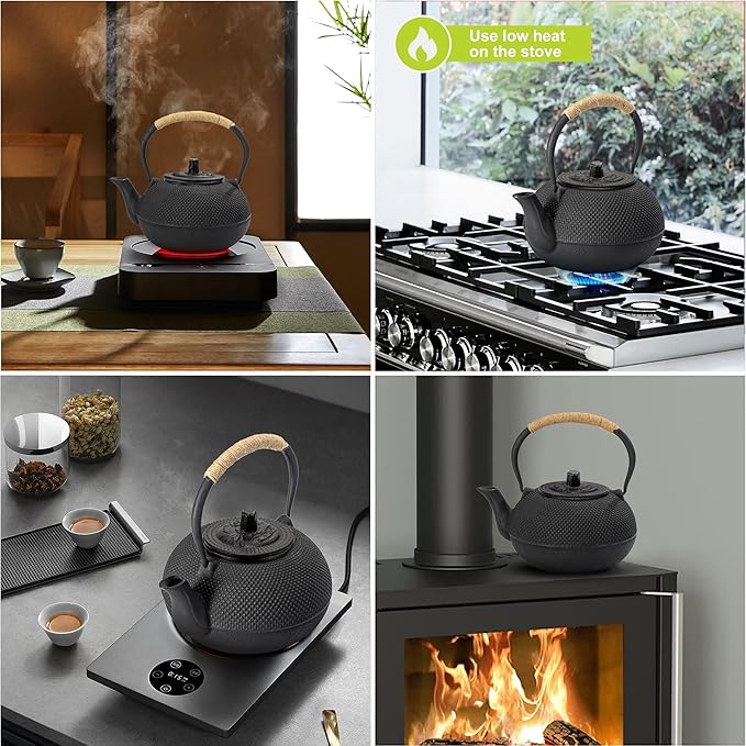 suyika Japanese Tetsubin Cast Iron Teapot Tea Kettle pot with Stainless Steel Infuser for Stovetop Safe Coated with Enameled Interior 22 oz/650 ml - Bloomnest