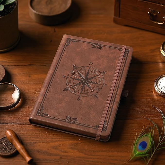 AHGXG Thick Journal Blank Notebook for Men - 320 Numbered Pages A5 Notebook for Writing, 100gsm Plain Paper, Vintage Leather Hardcover, for Women Work Office School, 5.75'' X 8.38''- Brown - Bloomnest