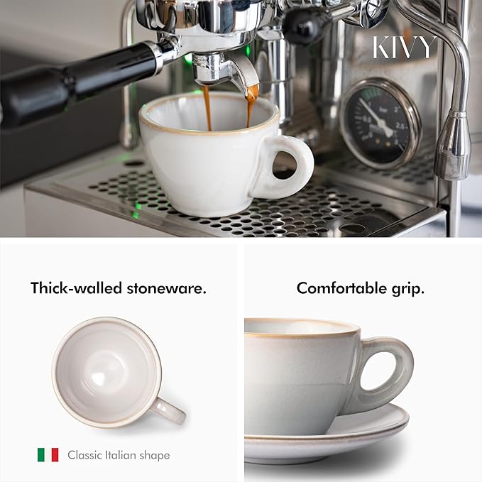 KIVY Cappuccino cups set [4x 8oz] - Thick-walled stoneware cappuccino cup set for latte art - Cappuccino coffee cups - Tazas de cafe - Latte cups - Ceramic latte art cup and saucer set of 4 - Grey - Bloomnest