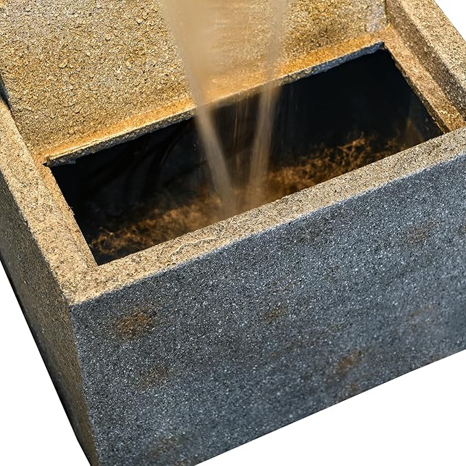 35.83'' Outdoor Garden Cascading Stone Floor-Standing Waterfall Fountain with LED Lights for Patio, Backyard, Deck, Porch and Home Art Decor