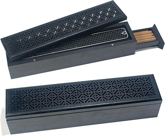 Incense Holder with Storage,Incense Holder Burner,Incense Box,Coffin Incesne Holder for Sticks, Wooden Incense-Stick Holder Ash Catcher for Home Meditation,Yoga,Bedroom,Studyroom,Office Decor(Black) - Bloomnest