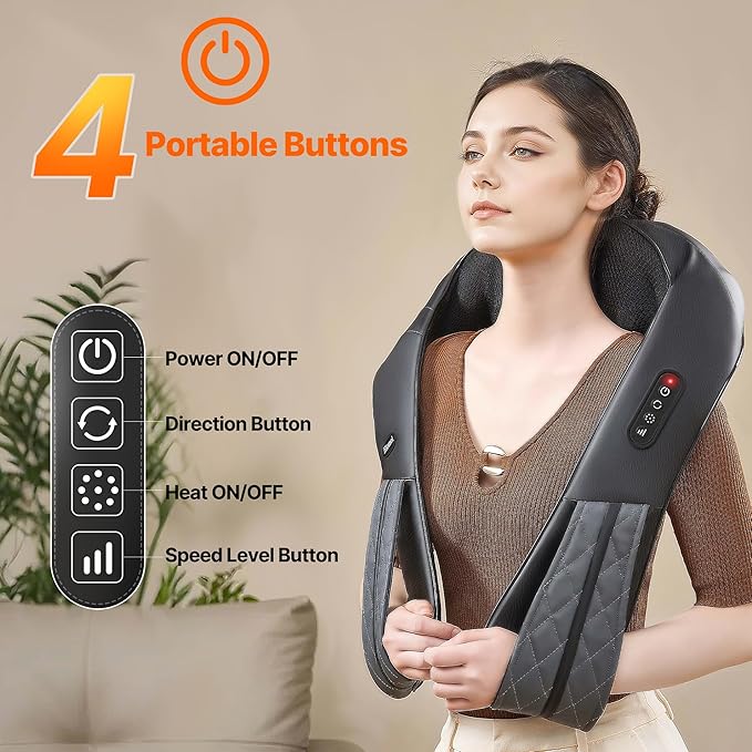 Neck Shoulder Massager with Heat - Rechargeable Back and Neck Massage Pain Relief Deep 5D Tissue Shiatsu Kneading Massager for Shoulder Back Leg Gifts for Mom Dad Men Women Her Him
