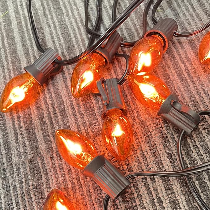 GOOTHY 25 Pack C7 Halloween Flicker Flame Light Bulbs, Orange Flickering Flame Replacement Bulbs for Chandelier Candles Christmas Outdoor String Lights, E12 Candelabra Base Night Light Bulbs, 1 Watt - Bloomnest