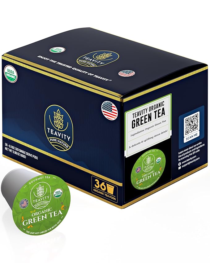 Organic Green Tea Pods for Keurig - Unsweetened Green Tea for K Cup Machines by Teavity (36 Tea Pods) - Bloomnest
