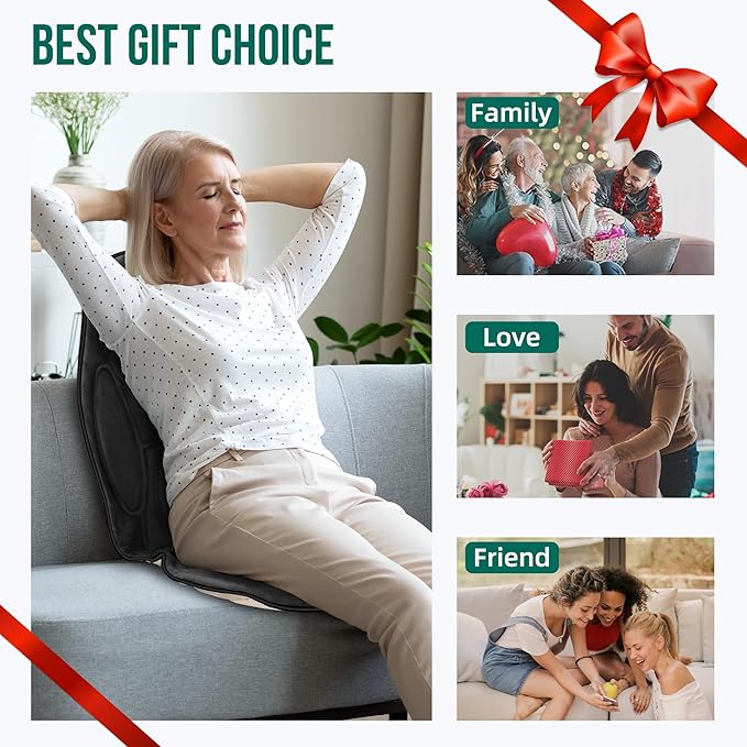 Snailax Back Massager with Heat, Memory Foam Chair Massage Pad, 5 Massage Modes & 2 Heat Settings, Seat Massager for Office Chair,Home Use