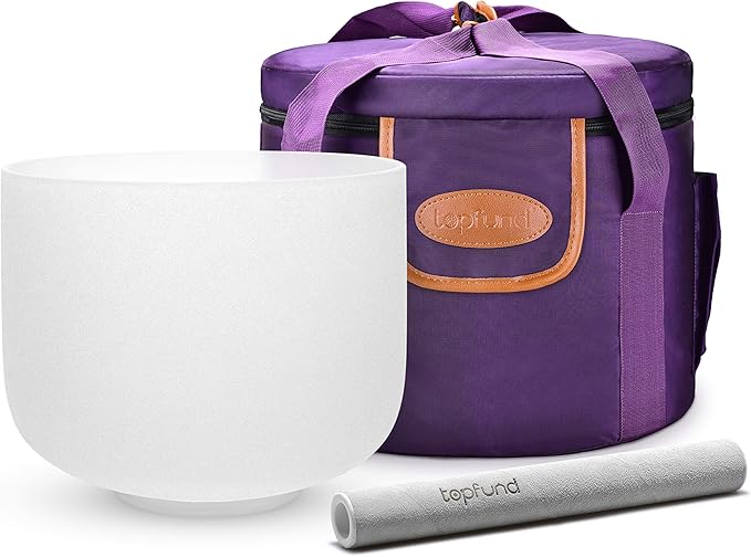 TOPFUND G Note Crystal Singing Bowl Throat Chakra 8" with Heavy Duty Carrying Case and Suede Mallet