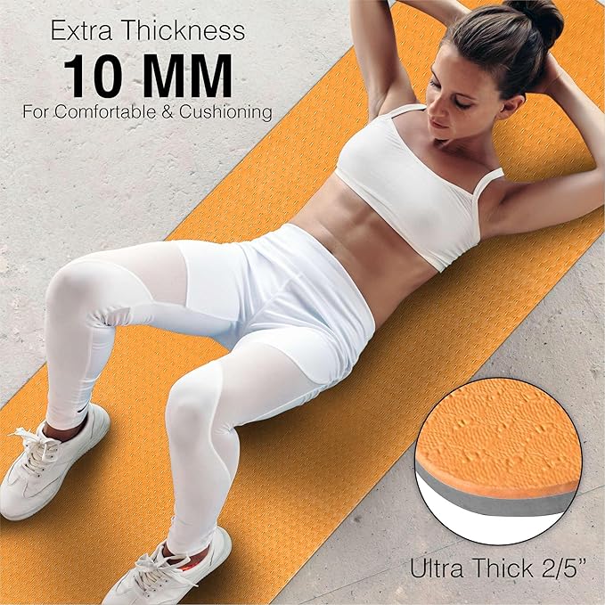 Extra Thick Exercise Yoga Mat with Strap - 2/5 Inch (10MM), Non-Slip Workout Mat for Yoga, Pilates, and Floor Exercises - Bloomnest