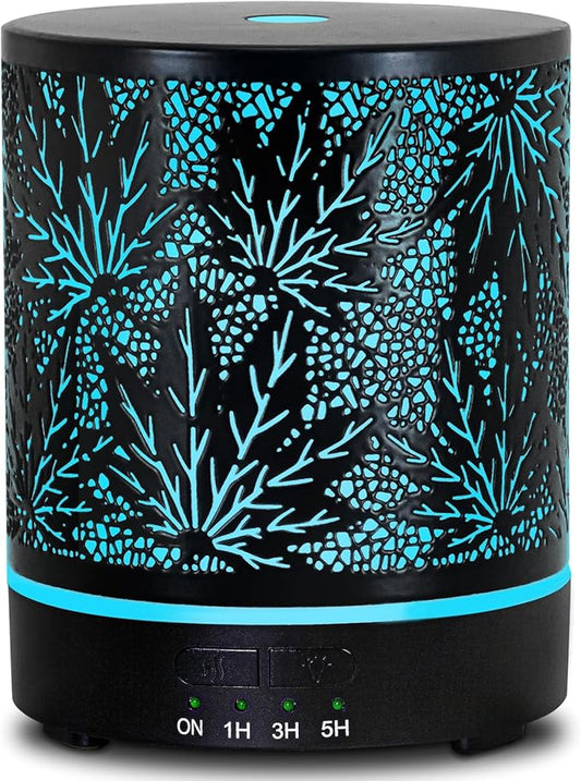 Essential Oil Diffuser Metal Aromatherapy Oil Diffusers for Large Room,Maple Leaf Pattern Ultrasonic Cool Mist Diffuser with Waterless Auto Shut-Off Protection,for Home Office,300ML - Bloomnest