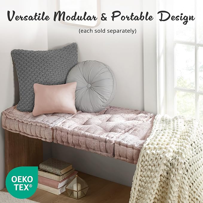 Intelligent Design Azza Floor Pillow, Large Cushions Sitting for Adults, Floor Pillow for Meditation or Yoga, Lustrous Chenille Tufted with Scalloped Edges for Bench/Chair Cushion, 20"x20"x5" Blush