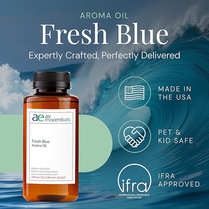 Fresh Blue Aroma Oil, Essential Oils Blend for Diffusers & Scent Machines, Mandarin, Ozone & Cardamom Blend, Aromatherapy, Cold Air Diffuser Compatible, 300 mL - Bloomnest