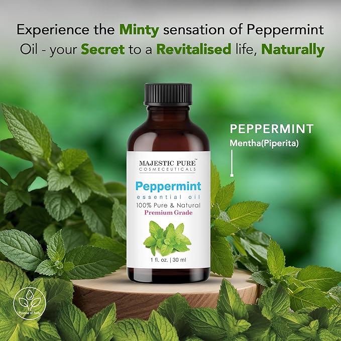 Majestic Pure Peppermint Essential Oil with Glass Dropper - 1 Fl Oz - 100% Pure and Natural Peppermint Oil - Premium Grade Essential Oils for Diffuser, Aromatherapy, Soap and Candle Making - Bloomnest