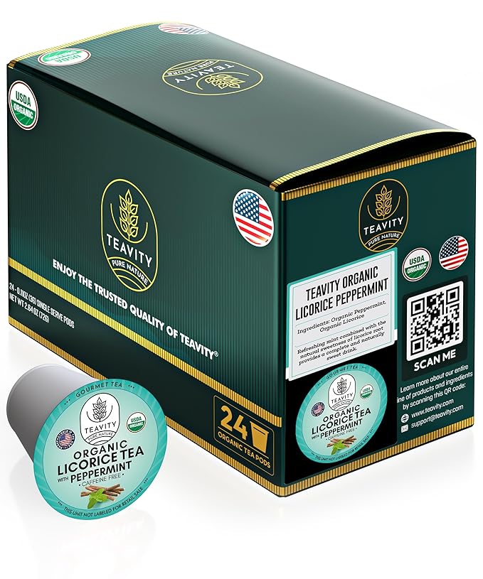 Organic Licorice Mint Tea Pods for Keurig - Natural Decaf Peppermint Tea by Teavity (24 Tea Pods) - Bloomnest