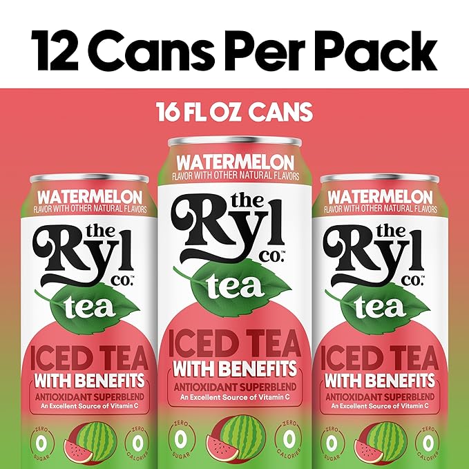 Ryl Iced Tea, Watermelon, Antioxidant Superblend, Zero Sugar, Low Carb, Zero Calorie Iced Tea, 16.0 Fl Oz (12-Pack) - Bloomnest