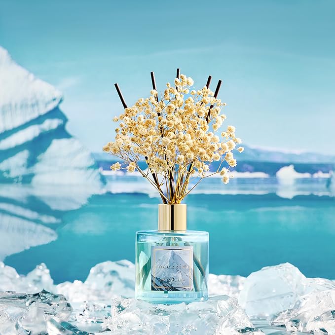 COCORRÍNA Reed Diffuser - Antarctic 6.7 Fl.oz Reed Diffuser Set with 8 Sticks & Preserved Baby's Breath, Reed Diffuser for Home Bathroom Shelf Decor - Bloomnest