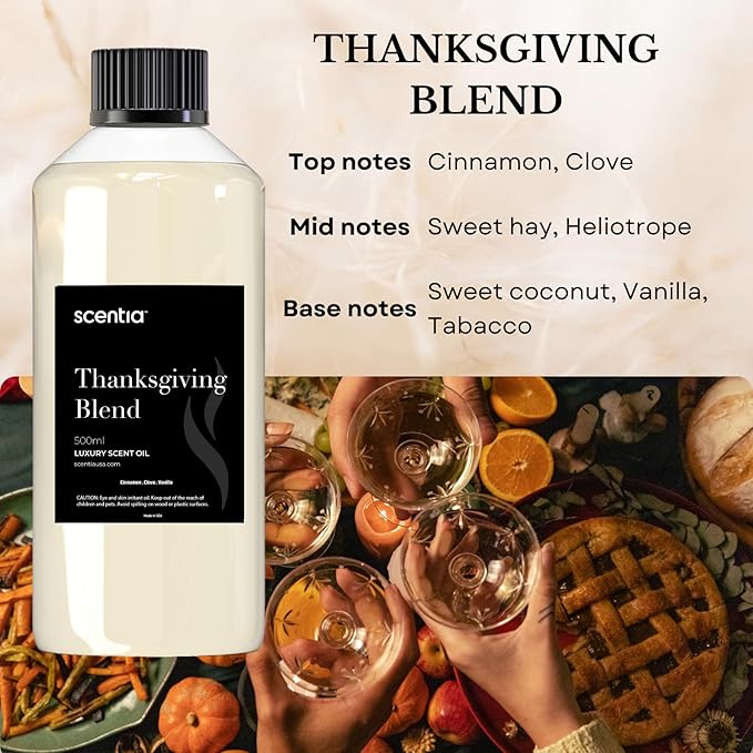 Scentia Thanksgiving Blend Essential Oil – 500ml Premium Holiday Diffuser Oil with Cinnamon, Clove, Vanilla & Coconut | Bulk Aromatherapy for Homes, Spas, Hotels & DIY Crafts Scentia