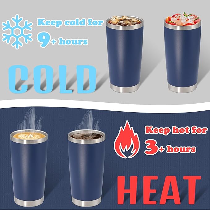20 oz Tumbler with lid Double Wall Vacuum Insulated Tumblers Stainless Steel Coffee Mug Travel Coffee Tumbler Powder Coated Tumbler Cup Keep Hot&Cold - (Navy 12 Pack) - Bloomnest