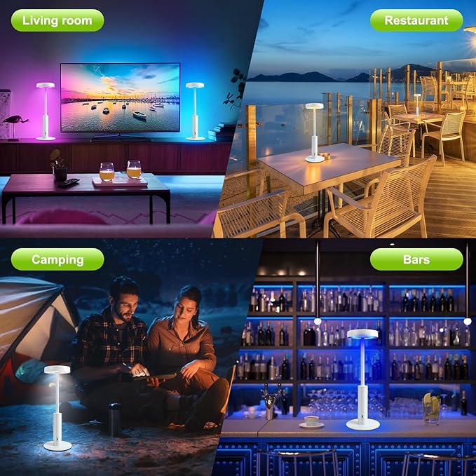 Cordless Table Lamp,Portable Rechargeable Battery Desk lamp,3 CCT & 7 RGB Color Changing Dimmable Bedside Lamp,Touch Control Ambient Light for Bedroom/Dining Room/Restaurant/Cafe(White) - Bloomnest