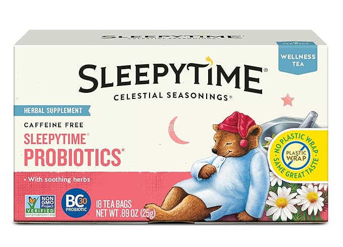 Celestial Seasonings Sleepytime Wellness Tea Plus Probiotics, Caffeine Free, 18 Tea Bags Box - Bloomnest