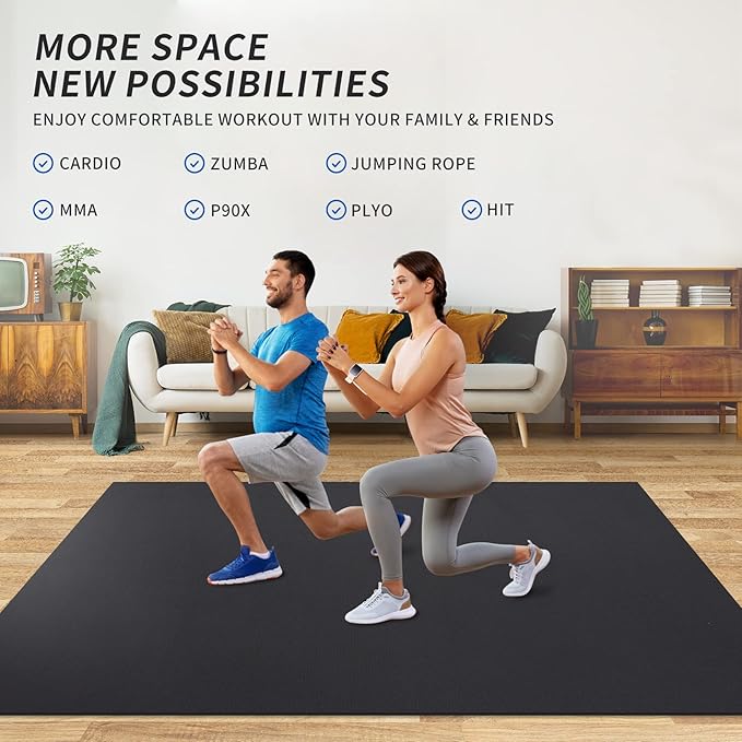 MRO Extra Large Exercise Mat For Home Gym, 15'x6'/12'x6'/9'x6'(7mm) Workout Mats for Gym Flooring, Non-Slip, Extra Thick Durable Cardio Mat, Ideal for Plyo, Weights, MMA, Jump Rope -Shoe Friendly - Bloomnest