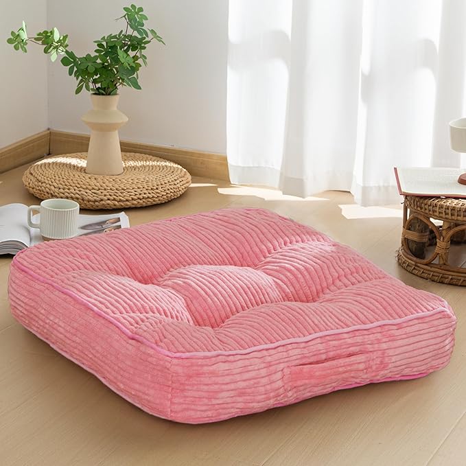 HIGOGOGO Washable Floor Pillow Cushion for Adults, Meditation Cushion Pillow, Large Square Floor Sitting, Removable Tufted Corduroy Cover, for Tatami Living Room or Yoga, 22x22 Inch, Machine Washable - Bloomnest