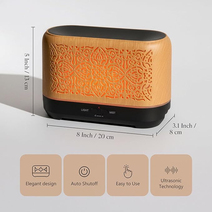 Earnest Living Essential Oil Diffuser Classic Flame Diffuser 200ml Timers Night Lights and Auto Off Function Home Office Humidifier Aromatherapy Diffusers for Essential Oils Wood EarnestLiving