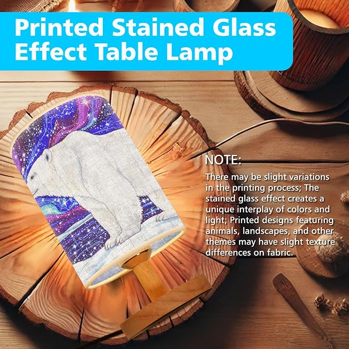 Polar Bear Table Lamp LED 3-Color Pressed Bedside for Merry Christmas, Polar Bear Shade Christmas Table Lamp with Wood Base for Bedroom Living Room Desk Office - Bloomnest