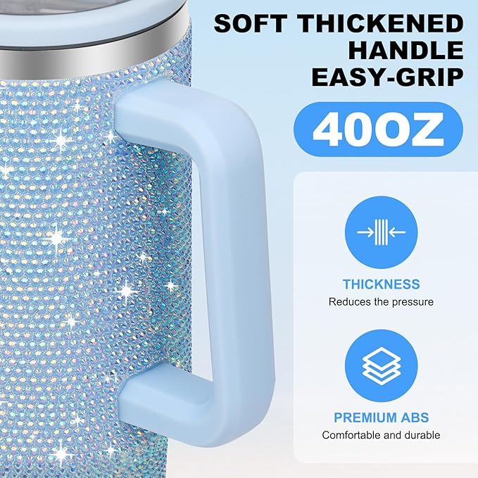 40 oz Tumbler with Handle and Flip Straw Lid, Insulated Leak Proof Double Walled Stainless Steel Rhinestone Diamond Studded Bling Travel Mug Tumblers, Maintains Cold Ice and Heat for Hours - Bloomnest