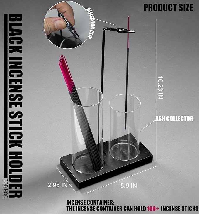 2 in 1 Incense Holder for Sticks Incense Burner Holder with Storage,Glass Upside Down Incense Holder for Sticks with Glass Ash Catcher for Meditation Yoga Spa Room Home Decor[Black] - Bloomnest